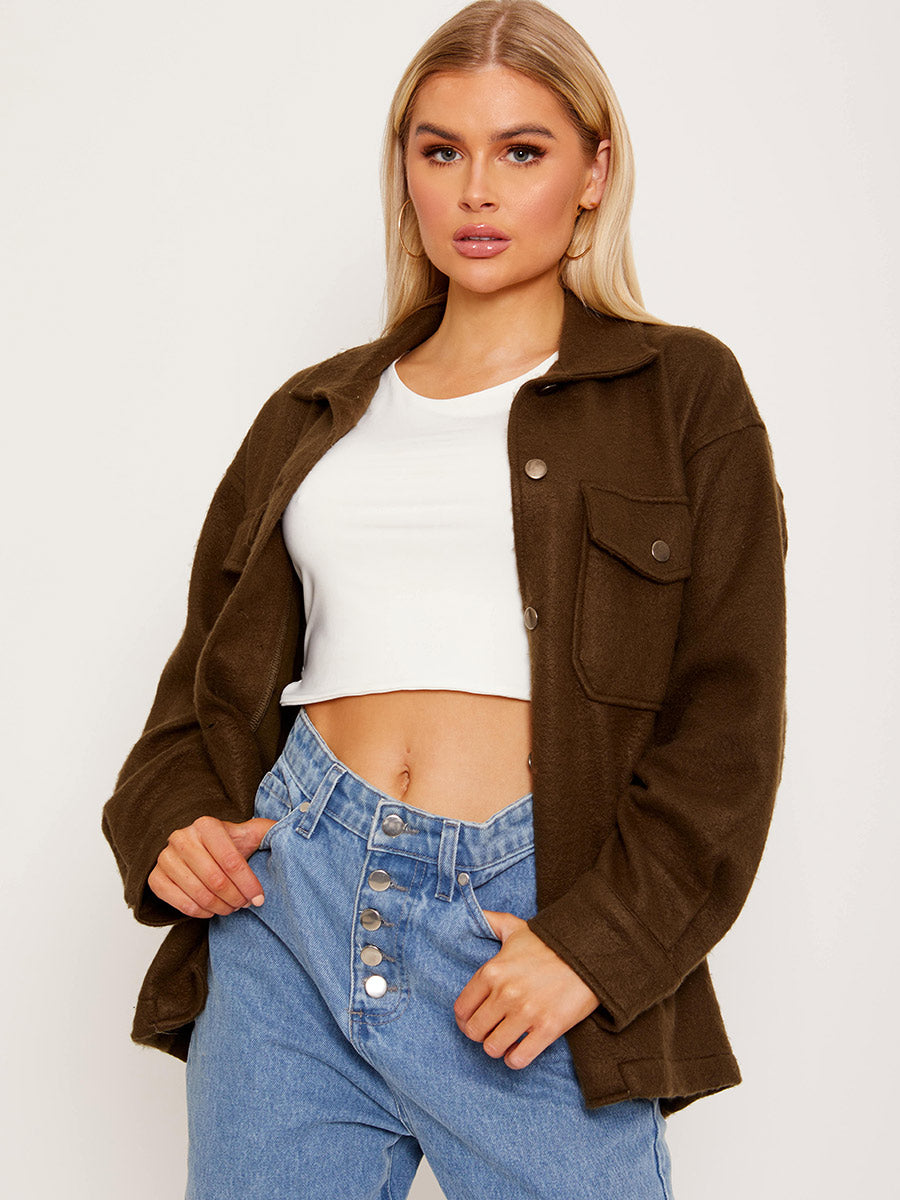 Plain Classic Thick Shirt Jacket Shacket