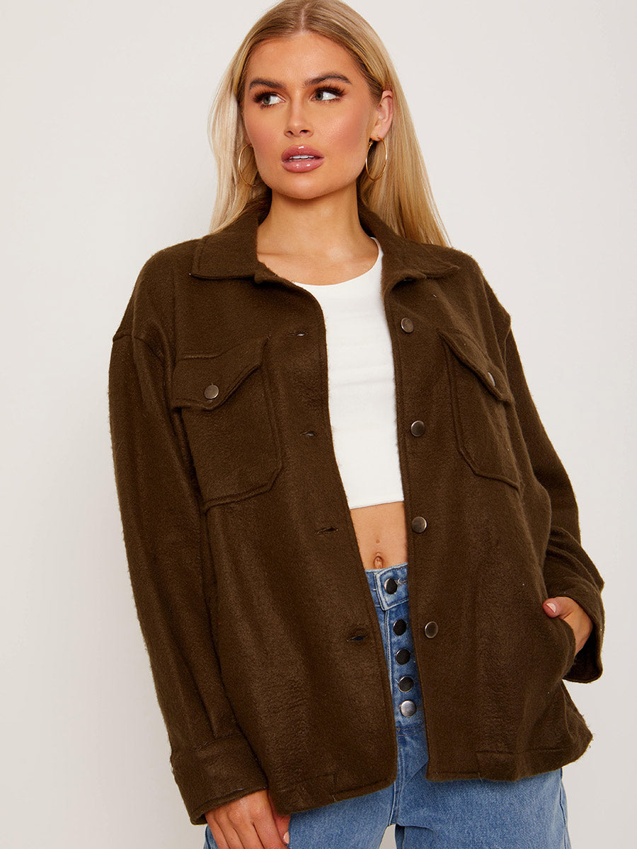 Plain Classic Thick Shirt Jacket Shacket