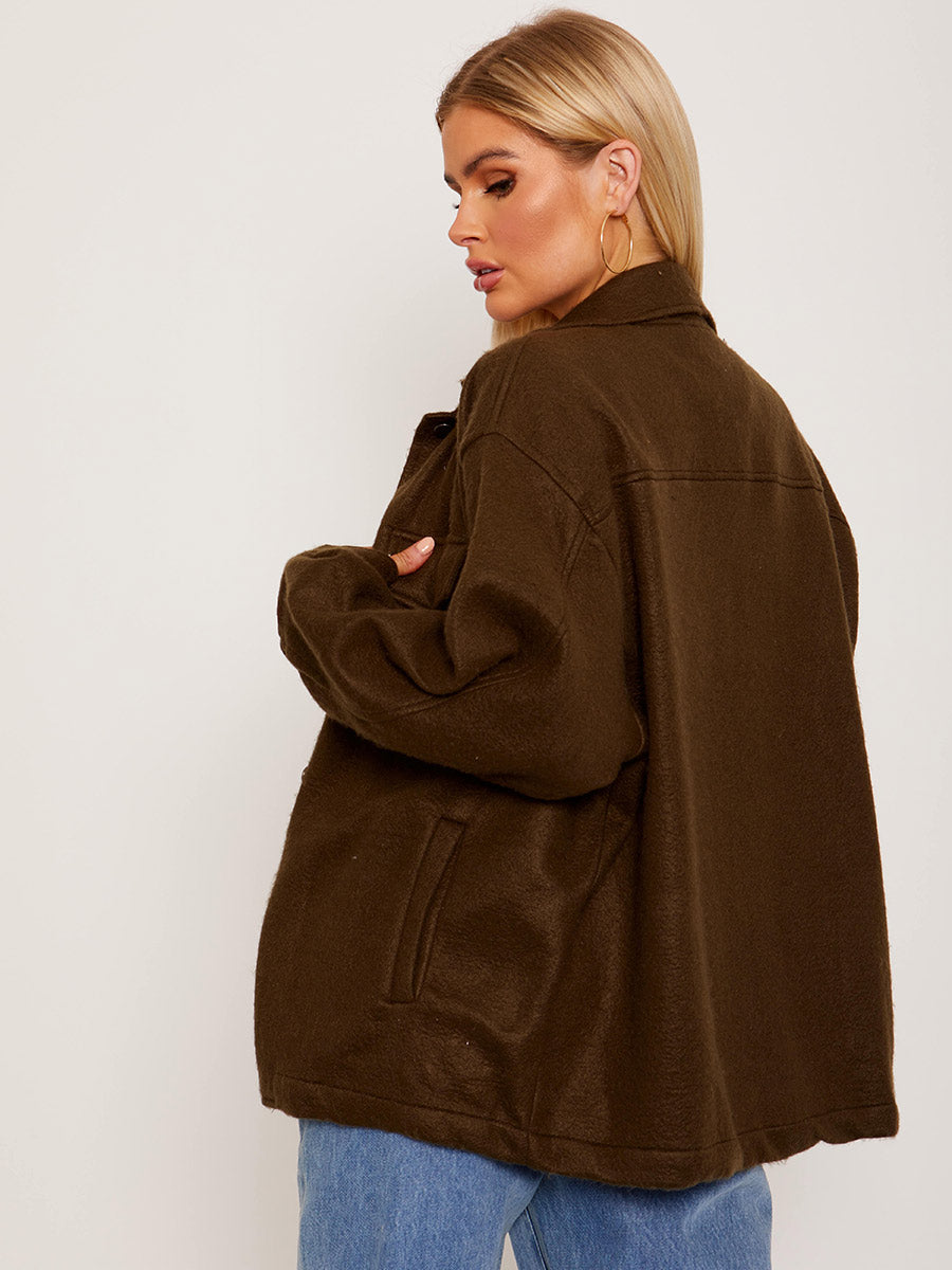 Plain Classic Thick Shirt Jacket Shacket