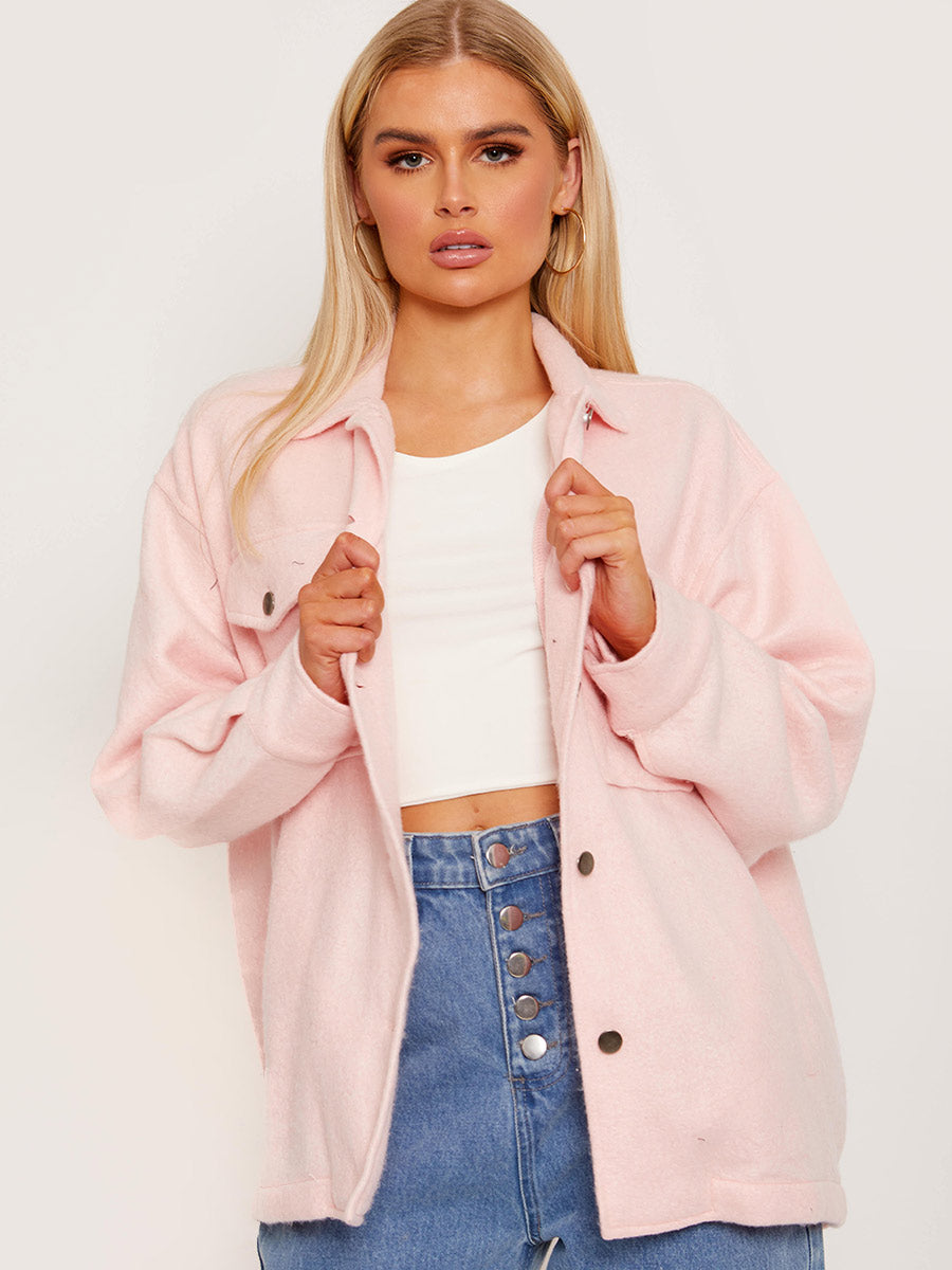 Plain Classic Thick Shirt Jacket Shacket