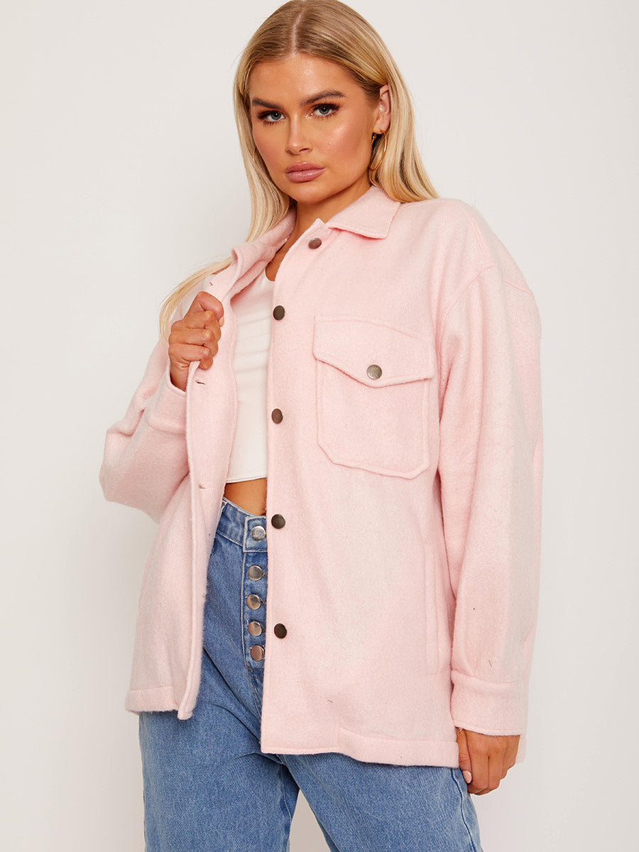 Plain Classic Thick Shirt Jacket Shacket
