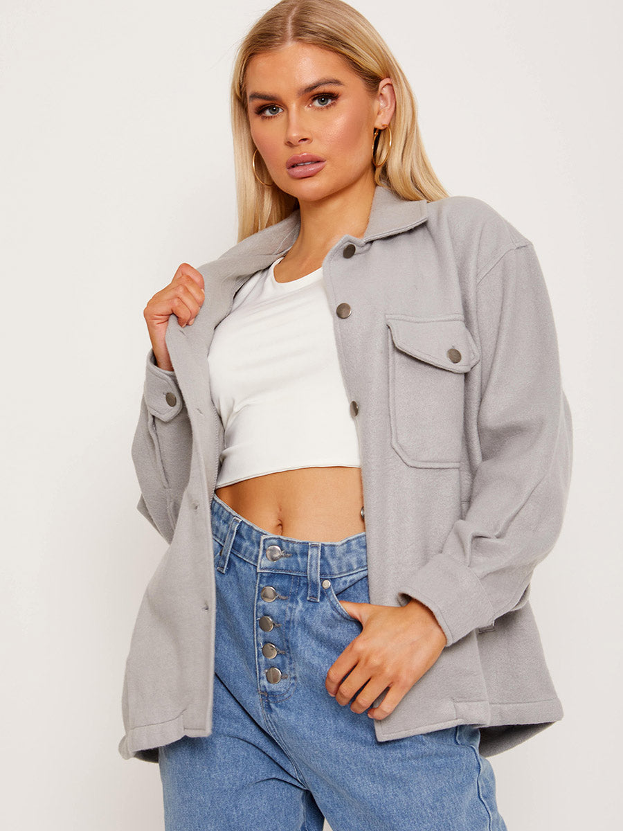 Plain Classic Thick Shirt Jacket Shacket