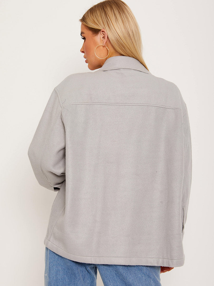 Plain Classic Thick Shirt Jacket Shacket