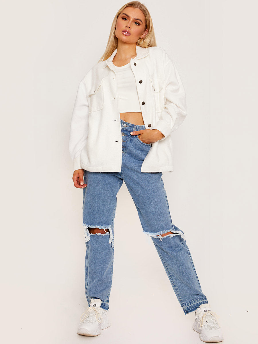 Plain Classic Thick Shirt Jacket Shacket