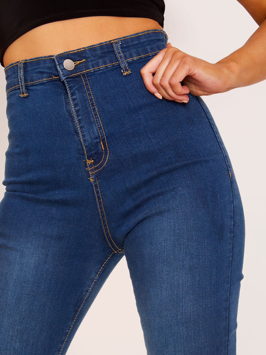 High Rise Plain Flare Jeans