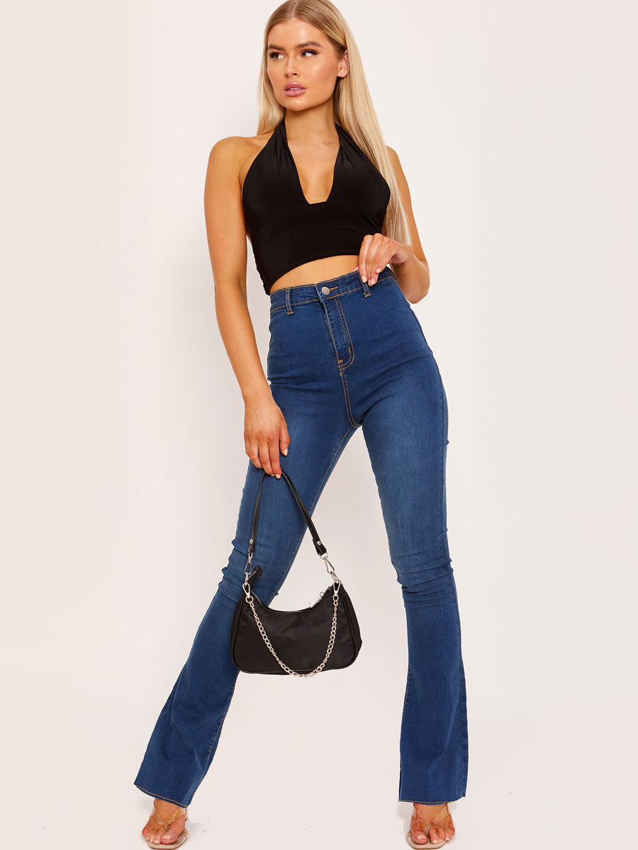 High Rise Plain Flare Jeans