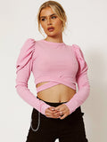 Puff Sleeves Ribbed Crop Top