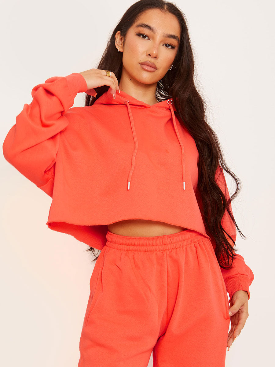 Raw Hem Cropped Hoodie & Jogger Fleece Co-ord