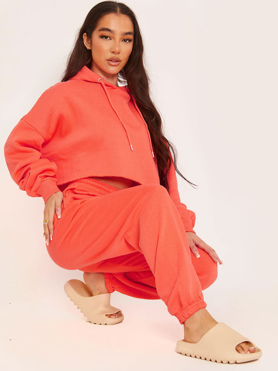 Raw Hem Cropped Hoodie & Jogger Fleece Co-ord