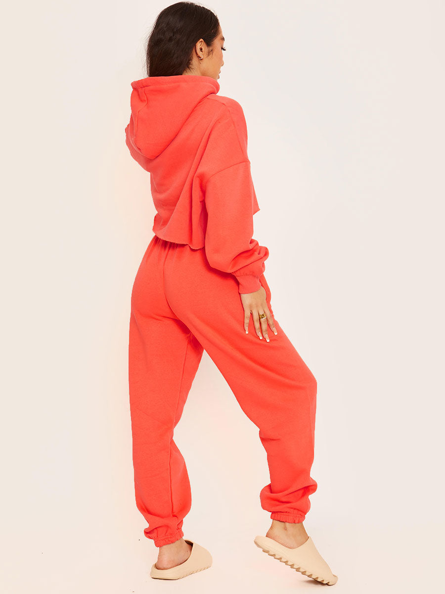 Raw Hem Cropped Hoodie & Jogger Fleece Co-ord