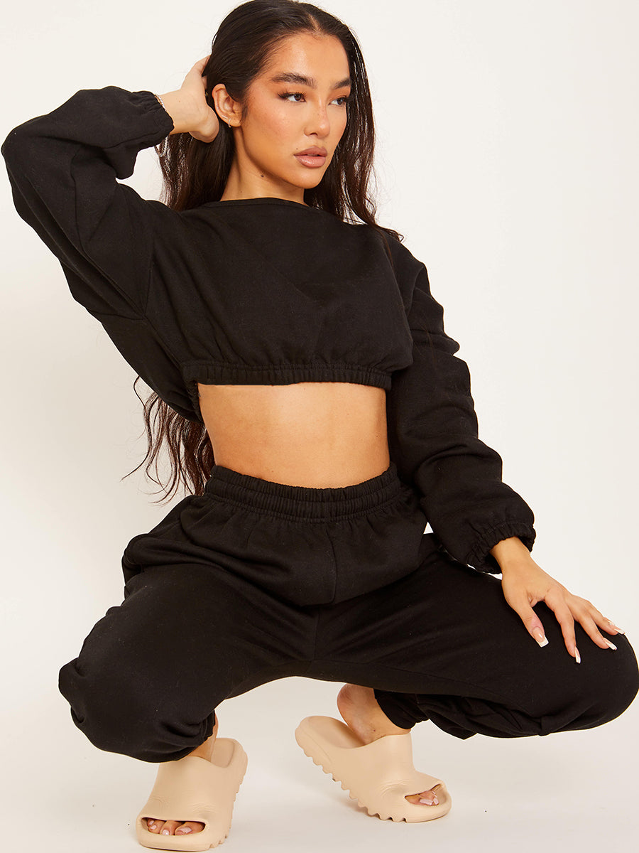 Oversized Fleeced Crop Top & Jogger Co-ord