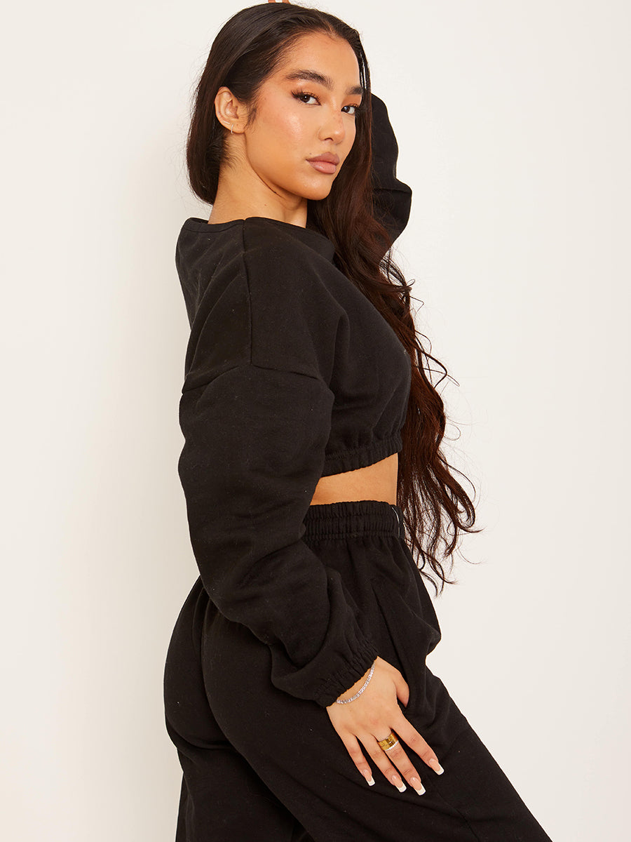 Oversized Fleeced Crop Top & Jogger Co-ord