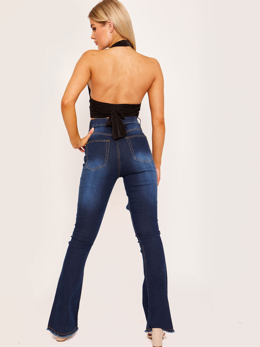 Distressed Frayed Flare Jeans
