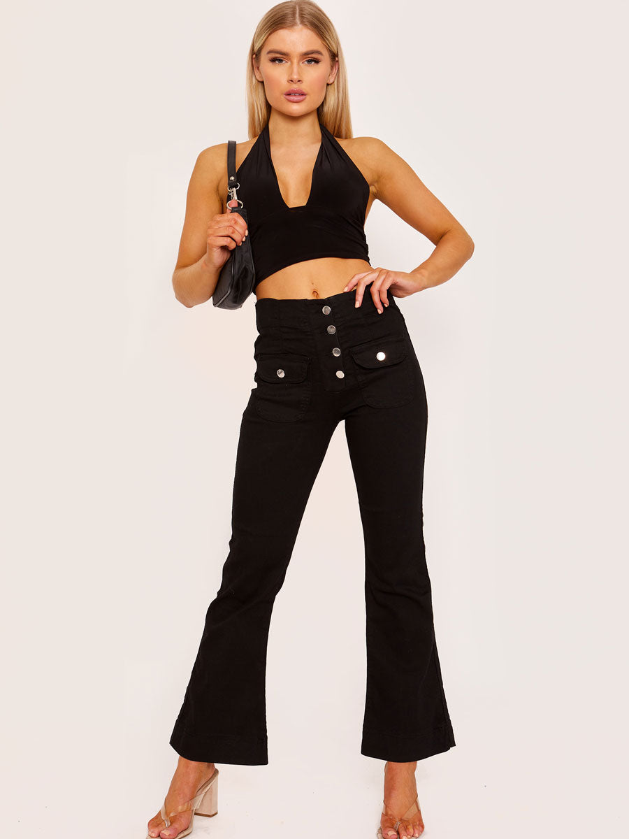 Four Button Patch Pocket Flare Jeans