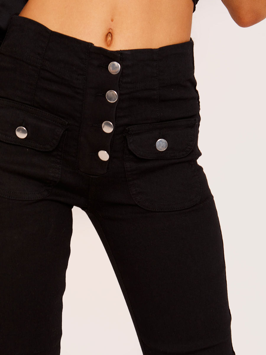 Four Button Patch Pocket Flare Jeans