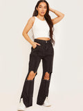 Ripped Knee Split Flapper Jeans