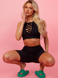 Lace Up Plunge Neck Crop Top & Shorts Co-ord