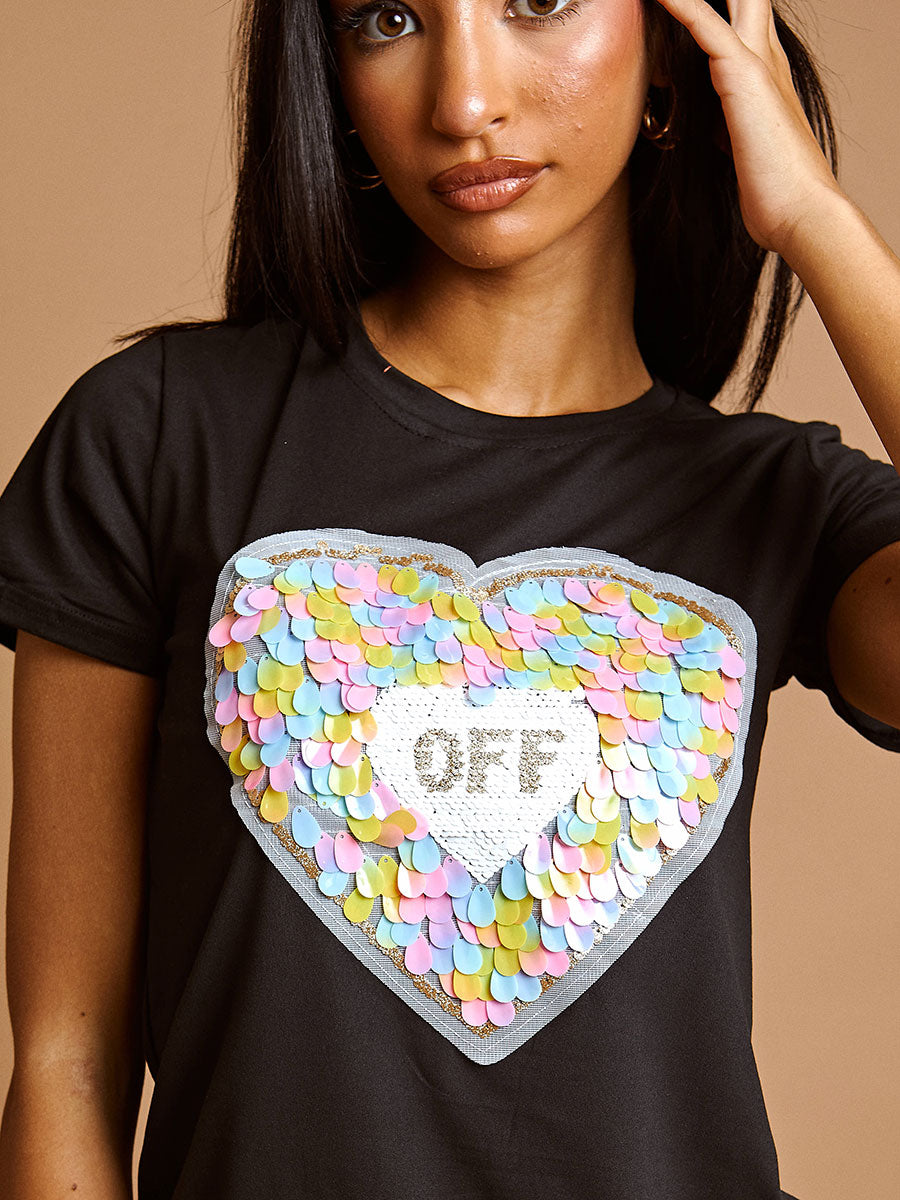 Sequin Heart Applique T-Shirt