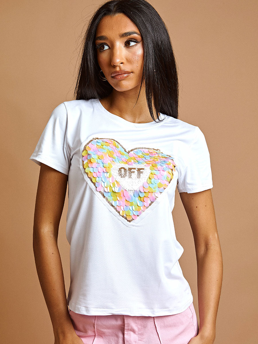Sequin Heart Applique T-Shirt