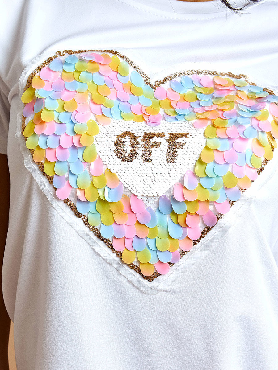 Sequin Heart Applique T-Shirt
