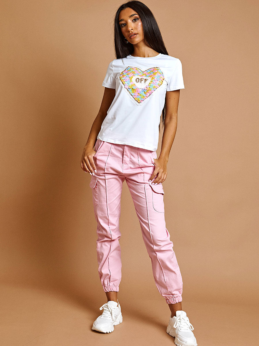Sequin Heart Applique T-Shirt