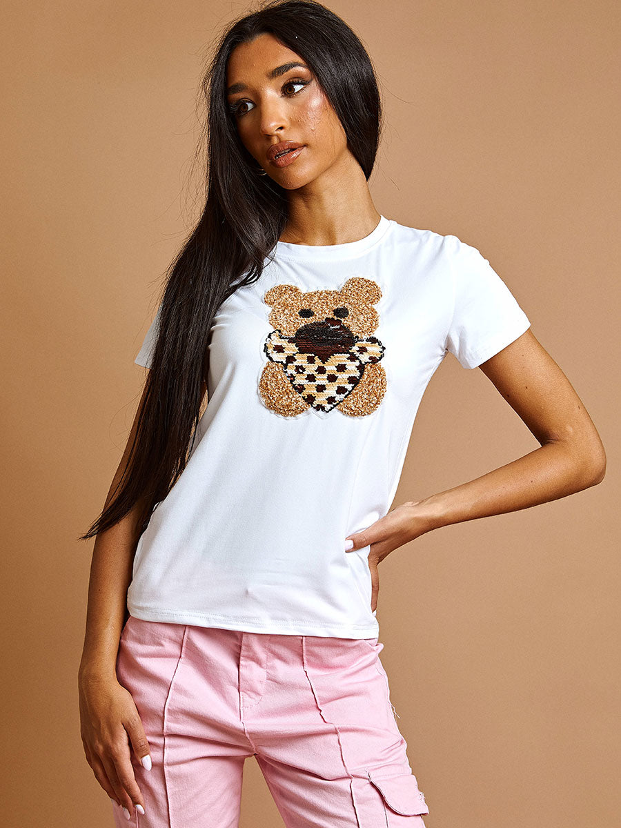 Sequin Teddy Applique T-Shirt