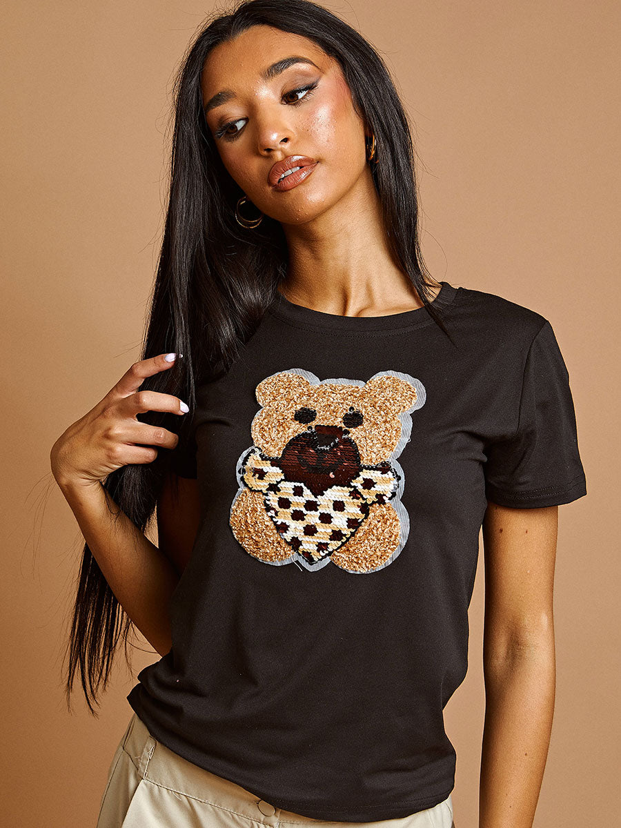 Sequin Teddy Applique T-Shirt