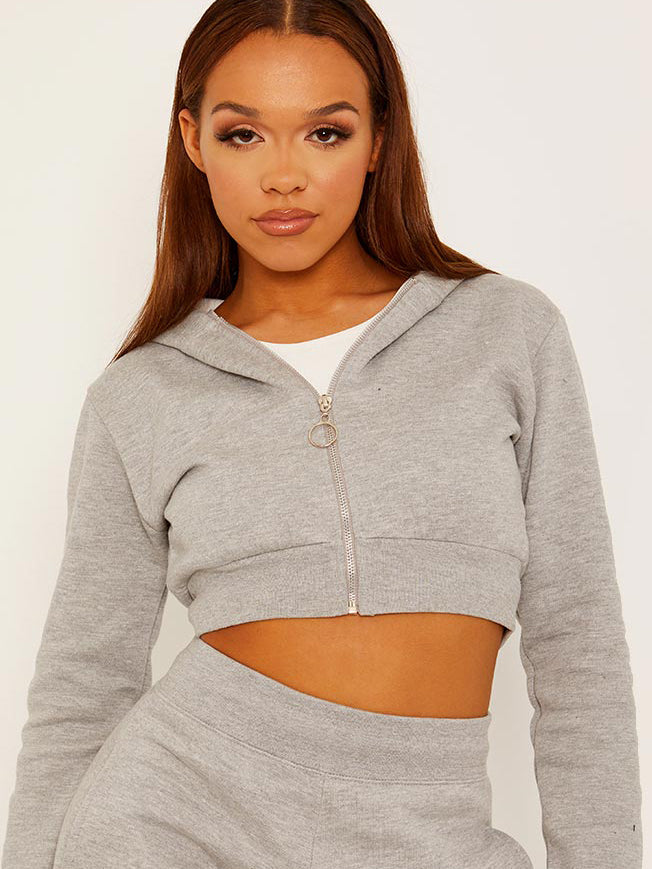 Zip Up Fleeced Cropped Cardigan Hoodie