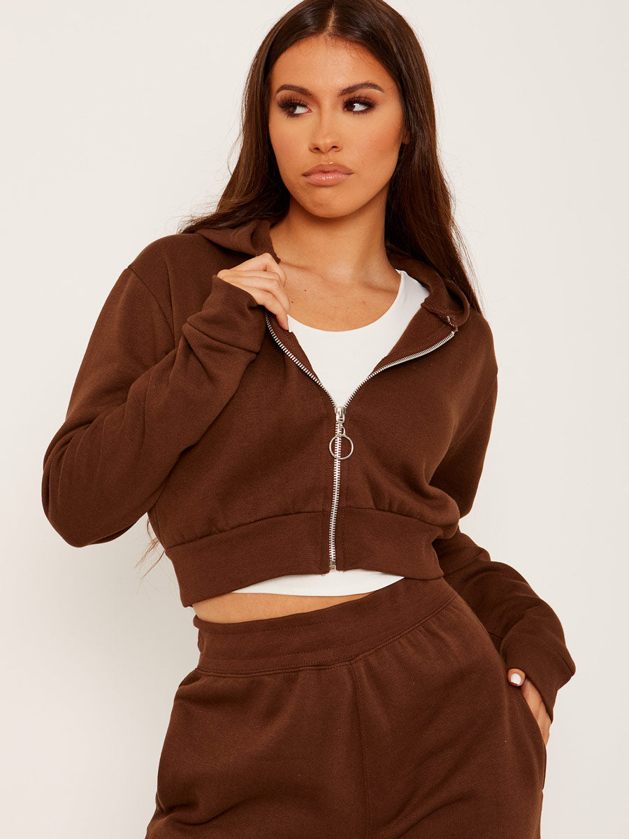 Zip Up Fleeced Cropped Cardigan Hoodie