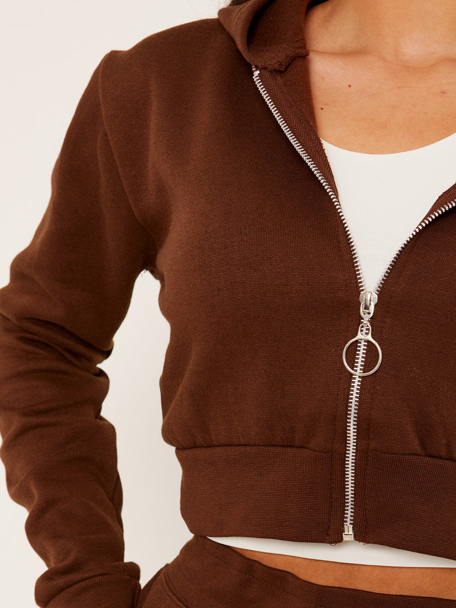 Zip Up Fleeced Cropped Cardigan Hoodie