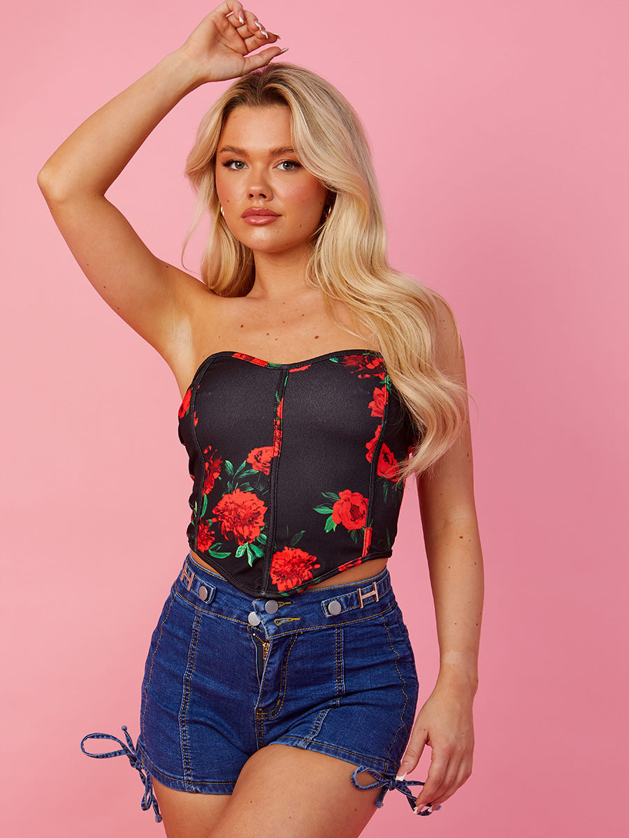 Printed Bandeau Corset Crop Top
