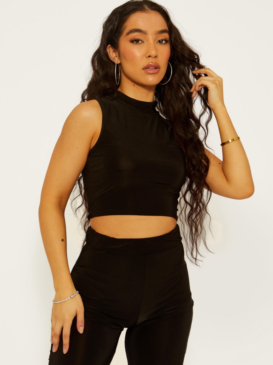 Slinky High Neck Cropped Top