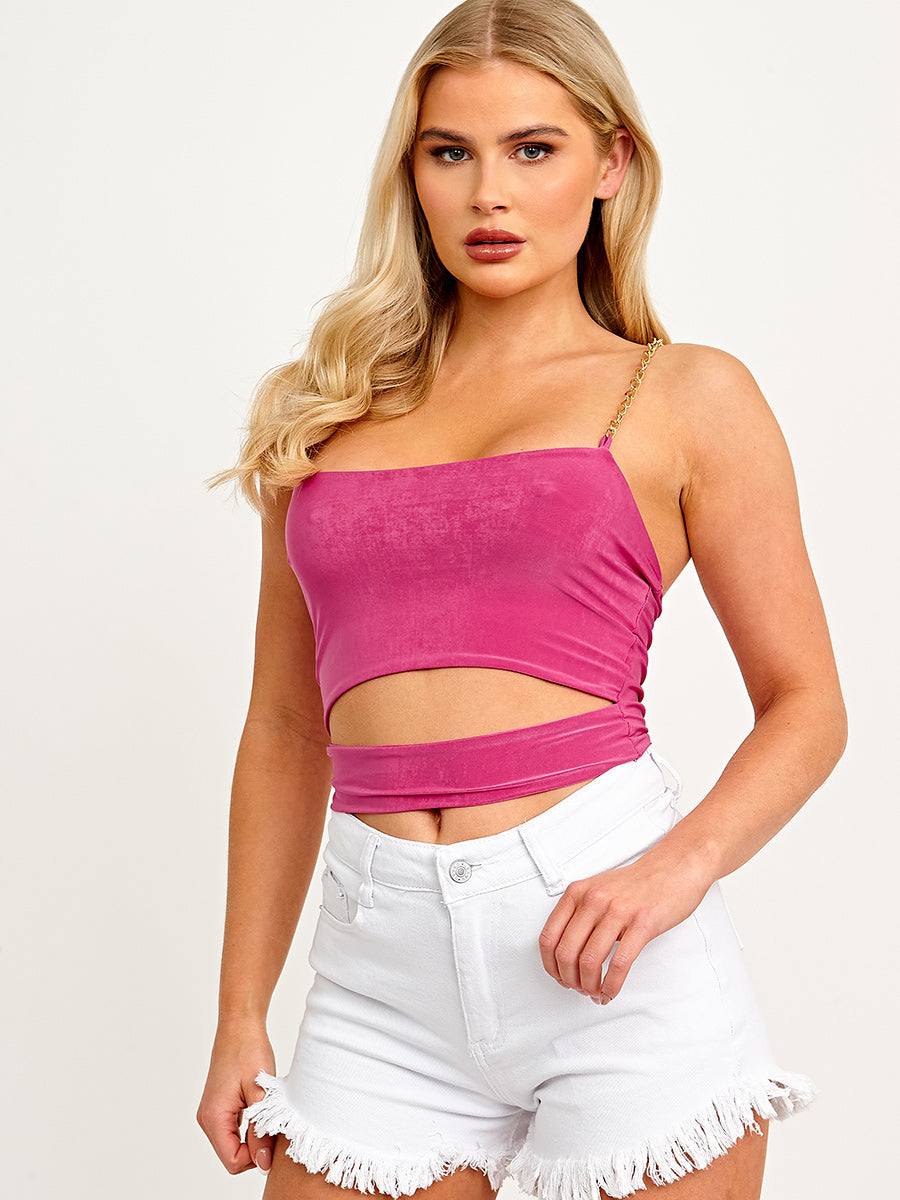 Chain Strap Slinky Crop Top With Cut Out Detail