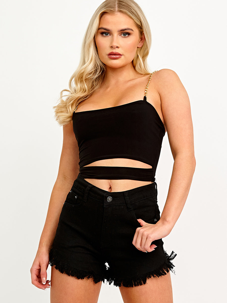 Chain Strap Slinky Crop Top With Cut Out Detail