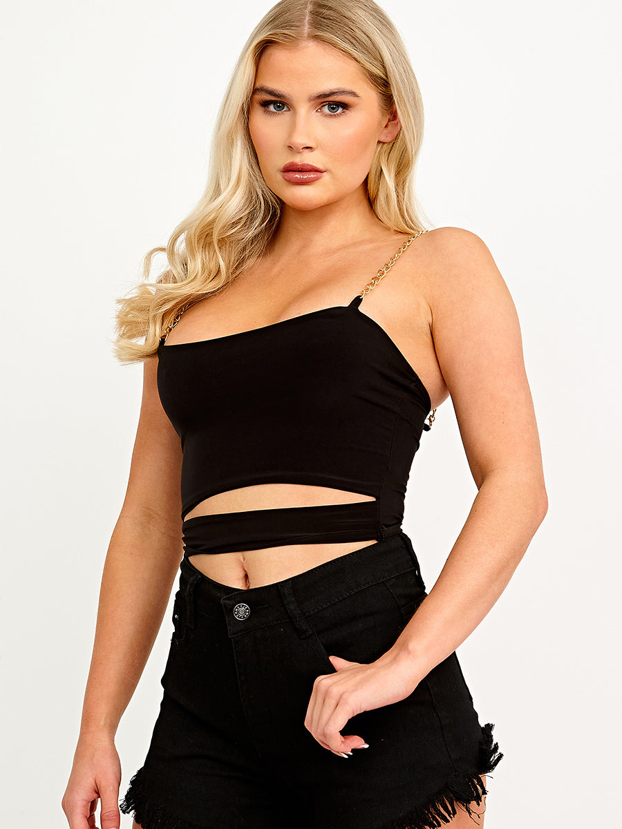 Chain Strap Slinky Crop Top With Cut Out Detail