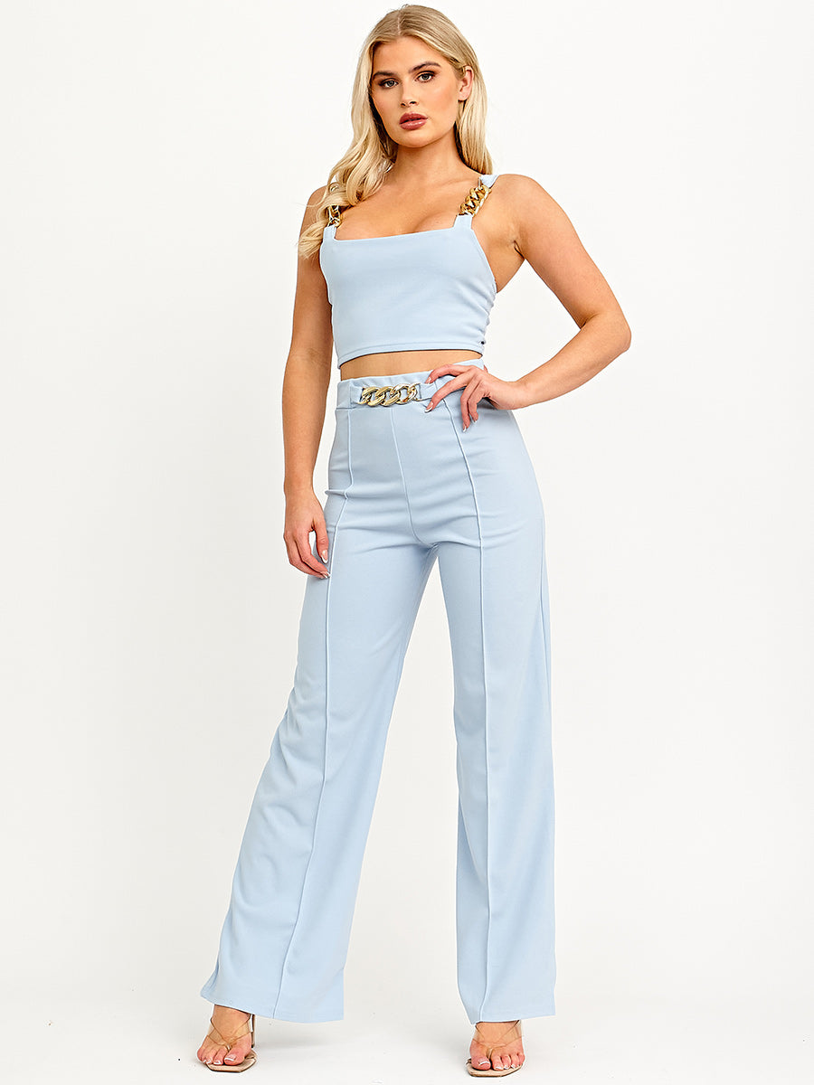 Chain Detail Crop Top & Trouser Co-ord