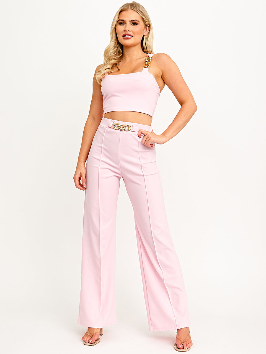 Chain Detail Crop Top & Trouser Co-ord