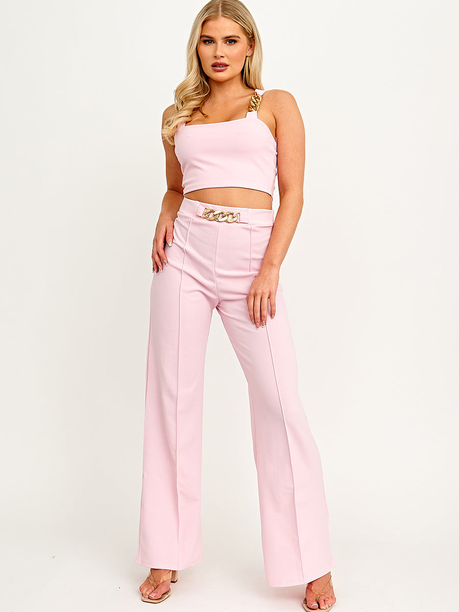 Chain Detail Crop Top & Trouser Co-ord