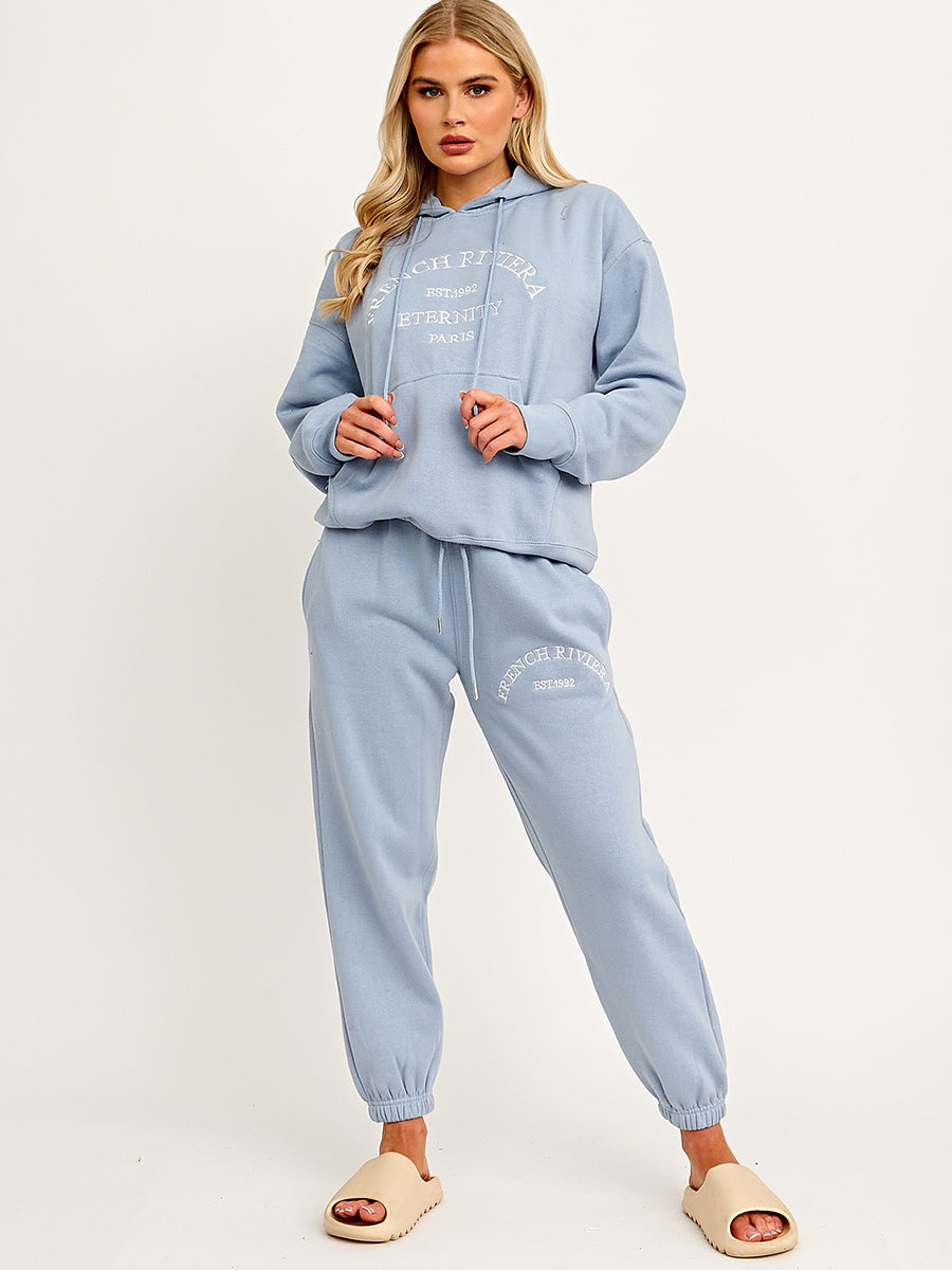 Embroidered French Riviera Hooded Fleece Co-ord