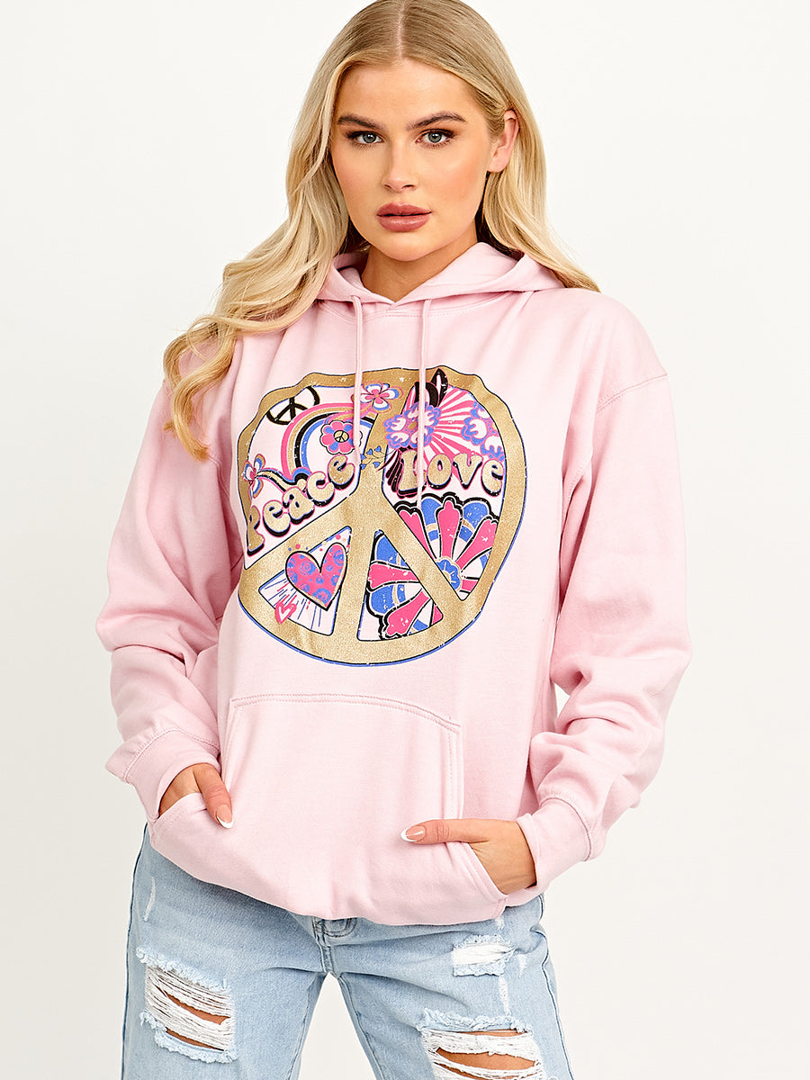 Peace Love Graphic Print Hoodie