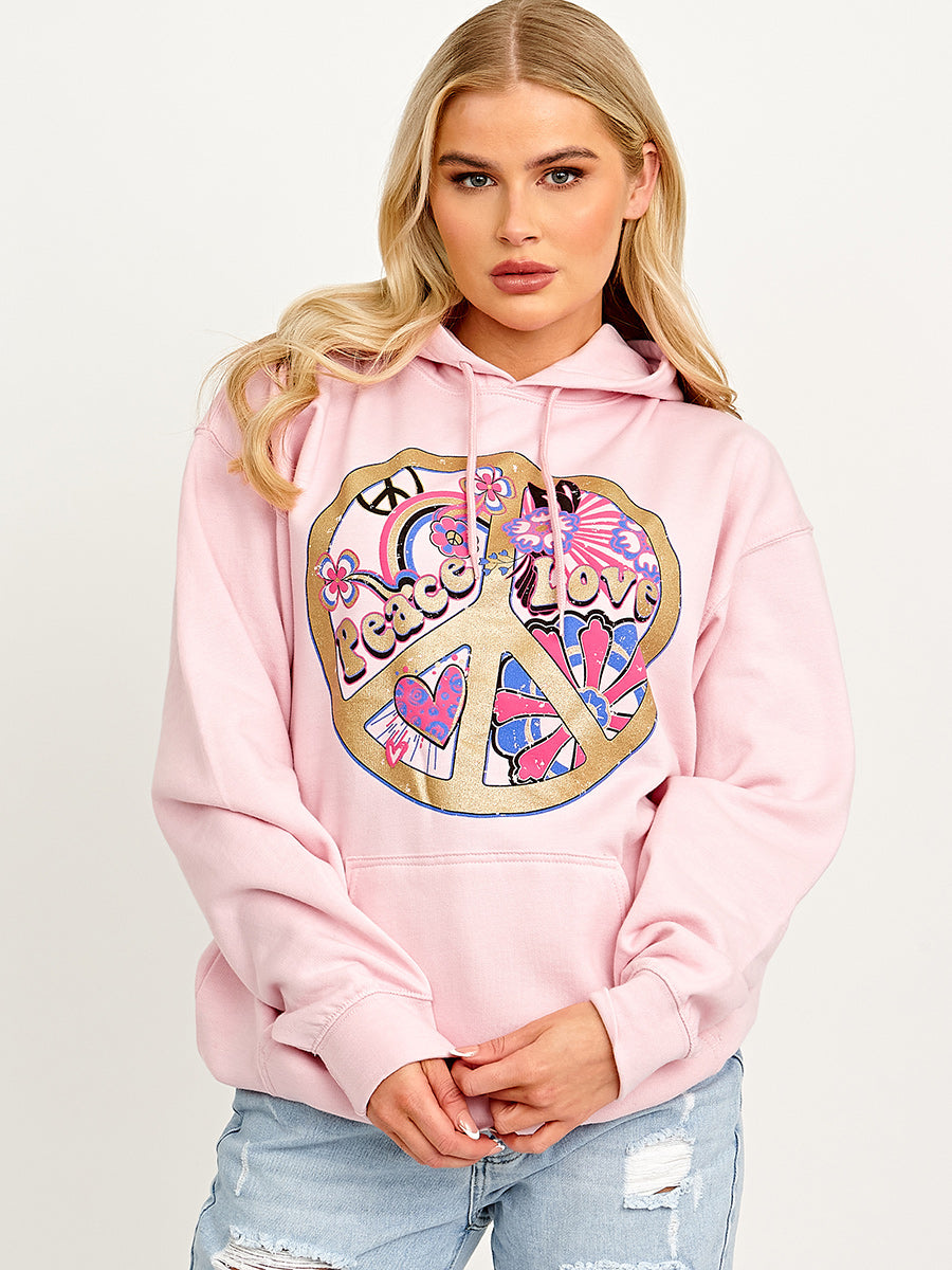 Peace Love Graphic Print Hoodie