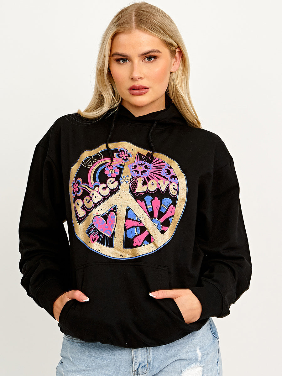 Peace Love Graphic Print Hoodie