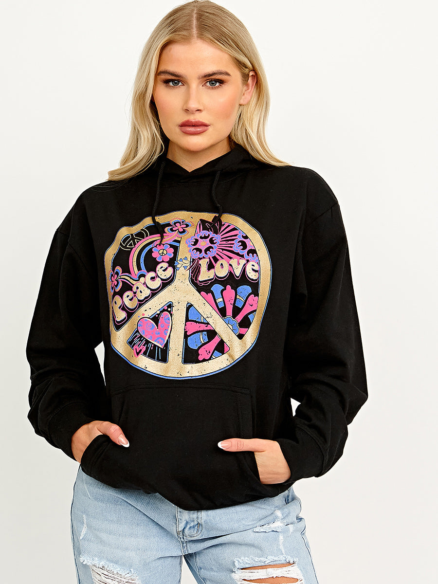 Peace Love Graphic Print Hoodie
