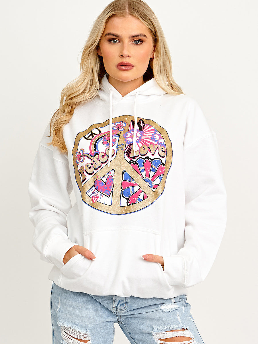 Peace Love Graphic Print Hoodie