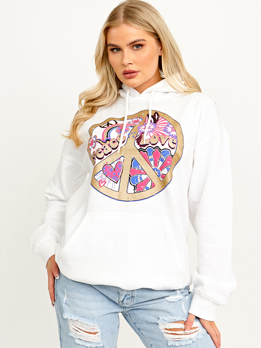 Peace Love Graphic Print Hoodie