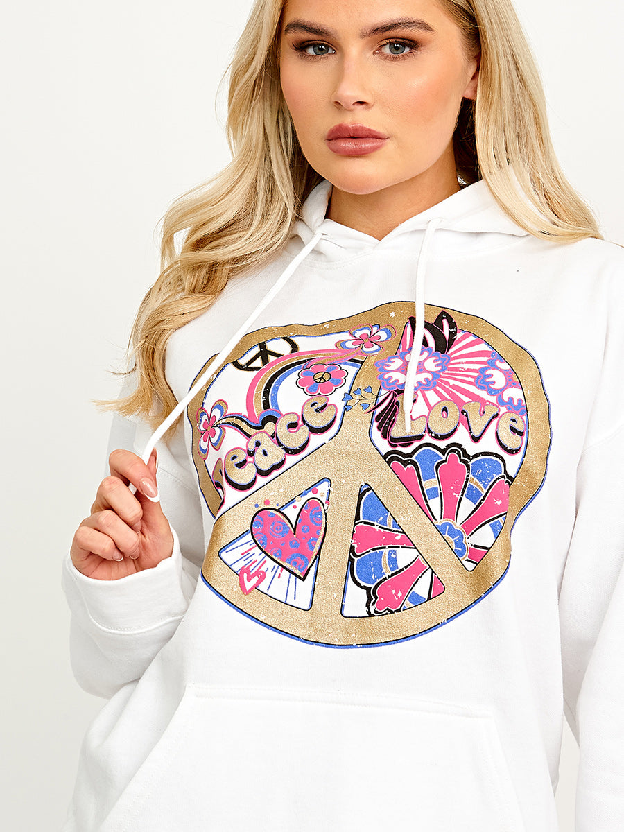 Peace Love Graphic Print Hoodie