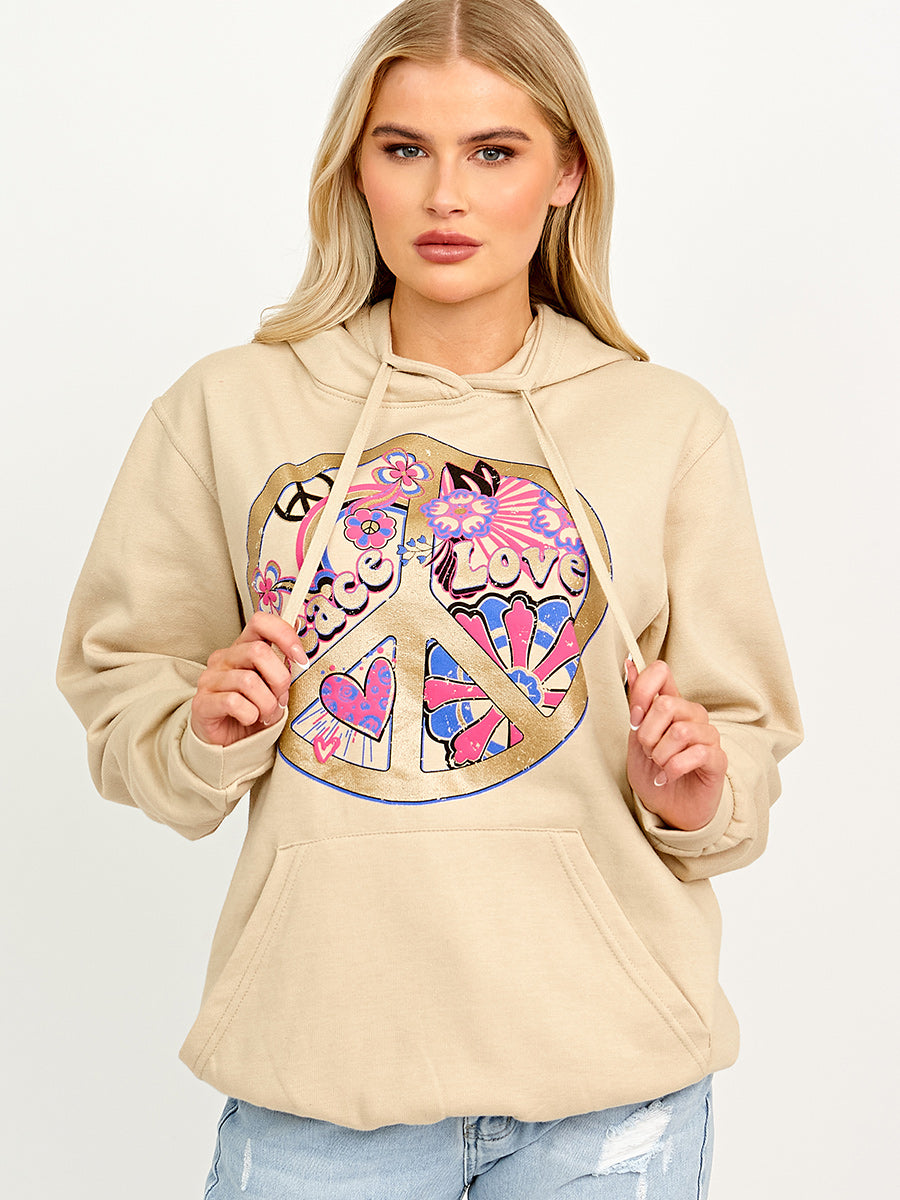 Peace Love Graphic Print Hoodie