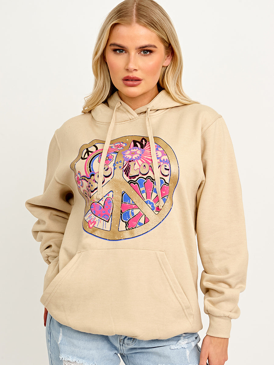 Peace Love Graphic Print Hoodie