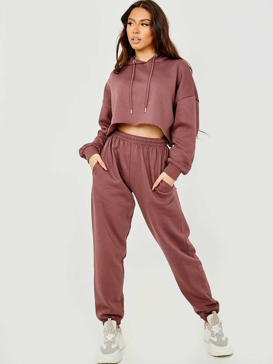 Raw Hem Cropped Hoodie & Jogger Fleece Co-ord