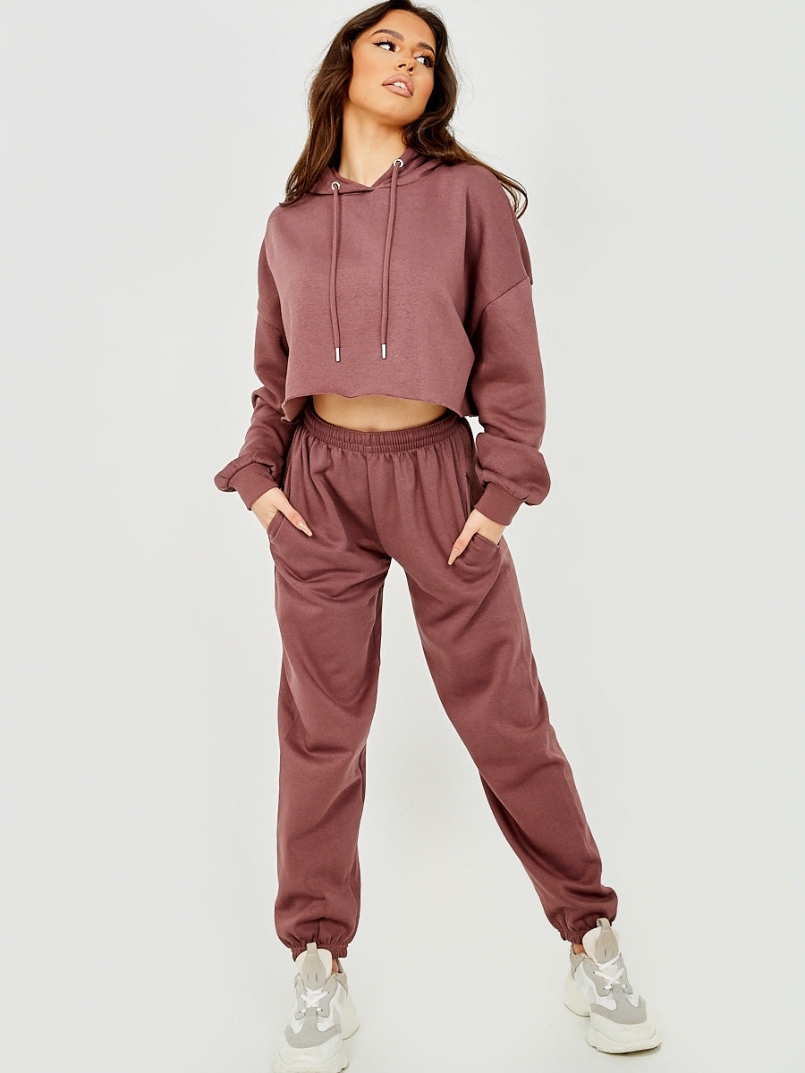 Raw Hem Cropped Hoodie & Jogger Fleece Co-ord